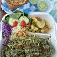 Pesto pasta and veggie loaf plate  at Common Sense - Sejah Farms in St Croix