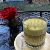Matcha latte with oat milkk  at Nuvola Café in Munich