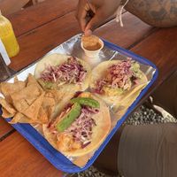Tacos come with chips and homemade mild salsa.   at Totally Taco in Roatan
