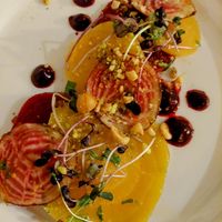 Beets 3 ways with microgreens and pistachios, made special for a DelVal Veg dinner. Menu has a similar dish that may be able to be customized; ask! at Bella Trattoria in Spring City