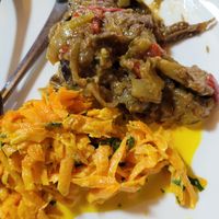 Ajapsandali and Korean carrot salad at Khachapuri House in Tbilisi