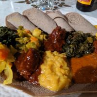 Vegetarian (vegan) sampler with 10 choices. at Alem Ethiopian Village in Milwaukee