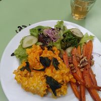 Daily menu, pumpkin risotto and glazed carrots at Enig Alternatief in Arnhem