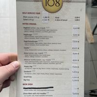 The menu  at 108 in Ljubljana
