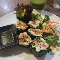 Vegan sushi with cauliflower rice  at GreenWoods Raw Cafe in Kowloon