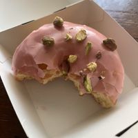 Hot Rosewater Music. So good I couldn’t resist taking a few bites first 🤭  at Donut Friend - Highland Park in Los Angeles