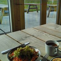 Vegan daal, coffee with oat milk, bread at Traktørstedet Vestamager in Kastrup