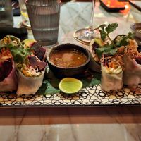 Avocado and beetroot rice paper rolls at Cooshti in Hong Kong Island