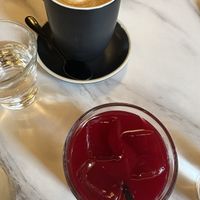 Veg juice and an almond latte   at Saint Hugo's in Glenorchy