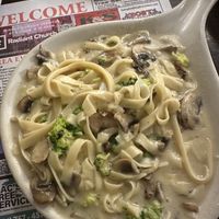 Vegan Alfredo. No charge to add broccoli, small up charge to add sautéed mushrooms.   at Old Hamlin Restaurant in Ludington