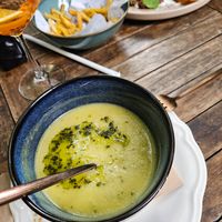 Delicious zucchini and basil soup at Crazy Diamond in Sofia