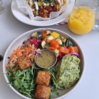 Buddha bowl and vegan fries at Phoebe's in Skipton