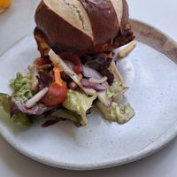 Tofu pretzel burger at Phoebe's in Skipton