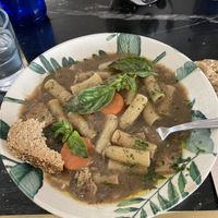 Vegan pasta alla Genovese with seitan   at Pan y Circo in Sevilla