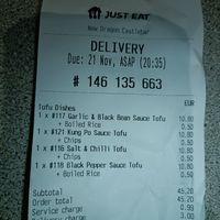 Receipt at New Dragon in Castlebar