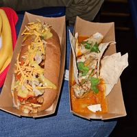 Chaat hot dog and Vegetable Momos #Veganuary at Madame Tiger - Food Stand in Calgary