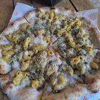 Mac n cheese pizza at Shroom Kitchen in Portsmouth
