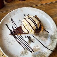 Chocolate orange tart with vanilla ice cream. at Rising Sun in Tarporley