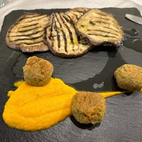 Antipasti: Falafels with grilled aubergines at Da Gio in Reggio Calabria