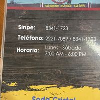 Hours and phone number  at Soda San Cristobal in San Jose