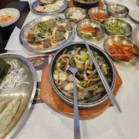 Everything except for one dish in this photo are vegan food at Hangaram in Seoul