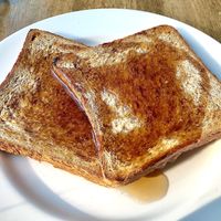 Toast and maple syrup  at Ostro in Dubai