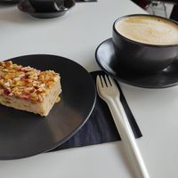 Vegan banana bread and oat milk latte at Cegin Cafe in Bangor