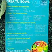 Menú armable at ALOHA Poke Bowls & Juice Bar in Heredia