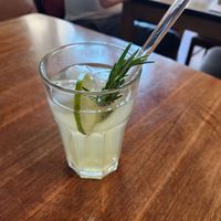 House made rosemary lemon lime drink at Cafe Hibiskus in Cologne