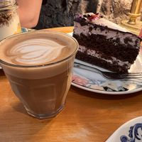 Flat White, Granola und Schoko Erdbeertorte  at Cafe Rotkehlchen - Venloer Str in Cologne