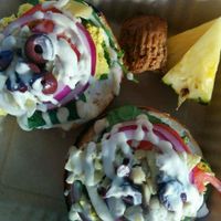 Athena bagel scramble to go at Evolution Bakery and Cafe in Kailua Kona
