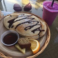 Chocolate Chip Pancakes & a Dragonfruit Smoothie = Heaven! at Evolution Bakery and Cafe in Kailua Kona