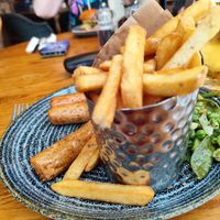 Ad hoc vegan sausage & chips at Botany Bay Hotel in Broadstairs