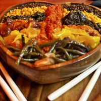 Medium, served on rice   at Merkamo Vegan in East London