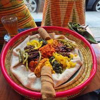Injera middle platter (2-3 people) 😋 at Merkamo Vegan in East London