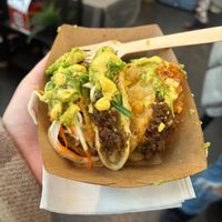 Tacos from vegan Christmas market   at Hum Vegan in Montreal