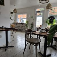 Seating area at Hum Vegan in Montreal