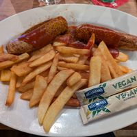 Vegan currywurst at Schüttinger Gasthausbrauerei in Bremen