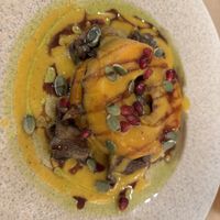 Golden harvest pumpkins steak - this was delicious! It was cooked to perfect and the sauce was beautiful.  at Acai Plant Based Hotel & Restaurant in Rhodes