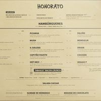 Menu at Honorato Telheiras in Lisbon