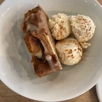 Apple cake with ice cream at Eden Cafe in Witney