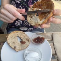 Cinnamon and raisin bagel  at Eden Cafe in Witney