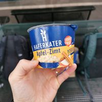 Ready to eat porridge with Apple and cinnamon (a bit too sweet) at Haferkater - Hbf in Munich