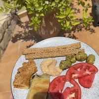 Tomato pastry and spinach filo pastry   at Piperakis Bakery in Crete
