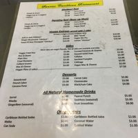 Menu  at Sunrise Caribbean in Washington