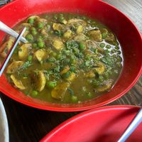 Mushrooms and peas at Kaur's Kitchen in Edmonton