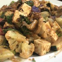 Peanut satay with tofu at Greenleaf Restaurant in Ashland