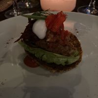 Flaxseed cracker with jackfruit served with avocado and tomato   at Sakti Dining Room in Mambal