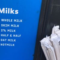 Two types of plant milk...but do they charge extra for them? They don't say. at Joe Coffee Company in New York City