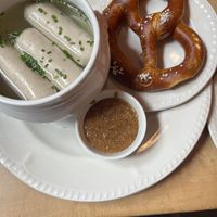 vegan weißwurst with breze and sweet mustard   at Alter Simpl in Munich